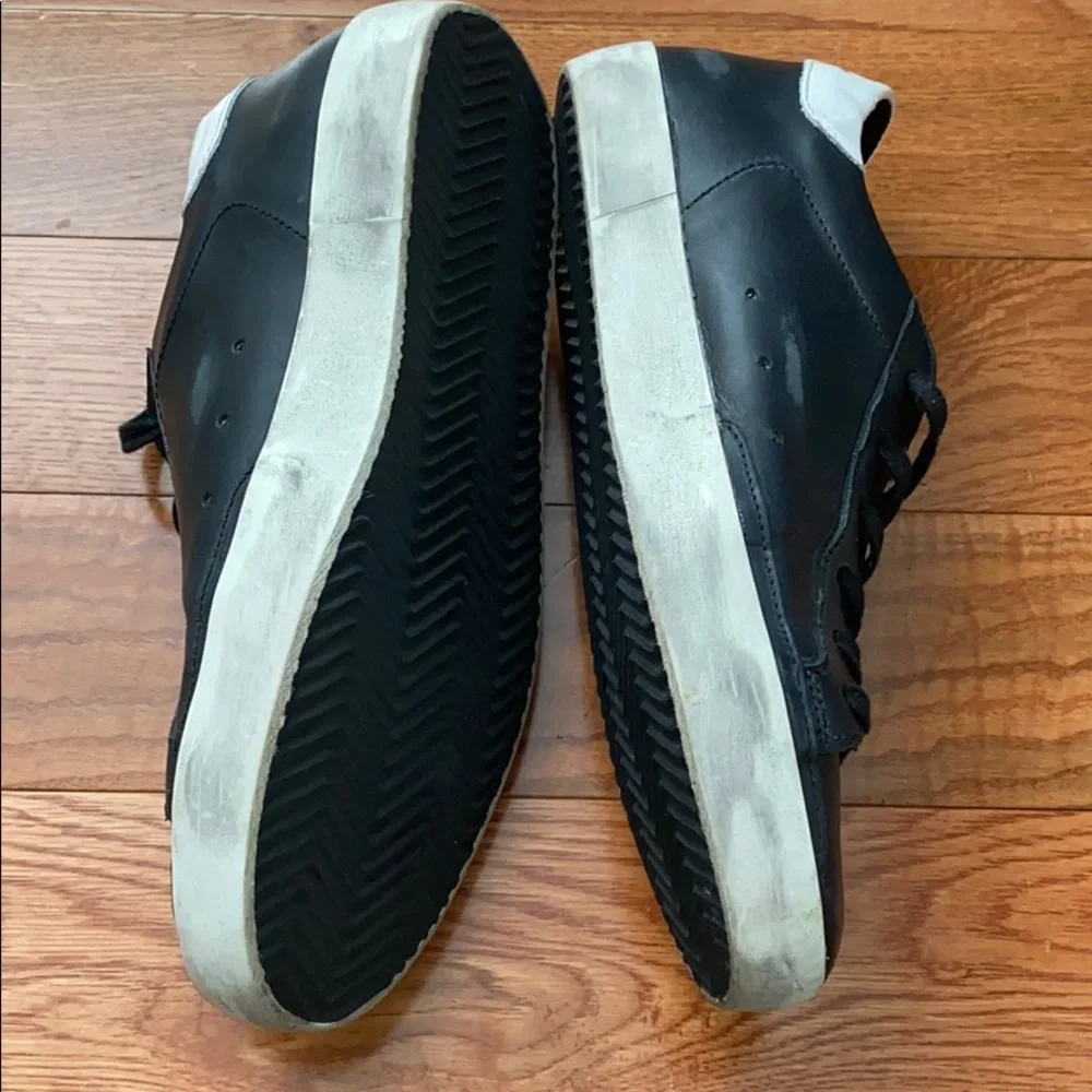 Golden Goose Black Leather Superstar Sneakers with White Star - Picture 10 of 15